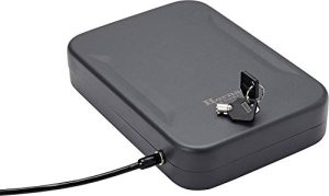 Hornady Portable Lock Box for Guns and Valuables - Includes 2 Keys and 4 Foot Steel Cable - Thick 16 Gauge Steel - an Ideal Portable Car Lock Box or Truck Safe - Extra Large, Black, 10 x 7 x 2 Inches