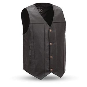 First MFG Co.- Gun Runner - Motorcycle Western Style Leather Vest for Men | Men’s Buffalo Nickel Vest for Ridding (Black, XX-Large)