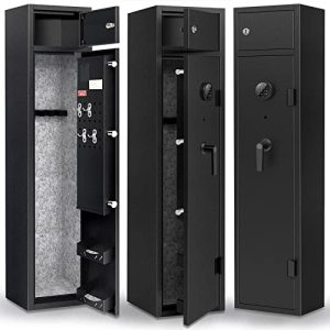 KAER Large Rifle Safe, Gun Safe for Rifles and Shotguns, ​Quick Access to 3-5 Gun Rifle Safes(with/without Scope),Guns Cabinet with Double Door Key/ Fingerprint Password, Silent Alarm Mode