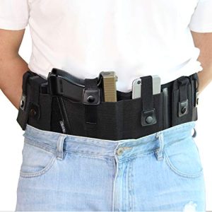 CREATRILL Upgraded Belly Band Holster for Concealed Carry + 3 Removable Magazine Pouches, Breathable Neoprene IWB Gun Mag Holsters Fits Glock 19, 17, 42, 43, P238, Ruger LCP for Men Women (Right)