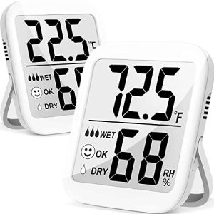 Humidity Gauge, 2 Pack Max Indoor Thermometer Hygrometer Humidity Meter Temperature and Humidity Monitor with Dual Sensors for Bed Room, Pet Reptile, Plant, Greenhouse, Basement, Humidor, Guitar