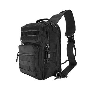 ProCase Tactical Sling Bag Pack with Pistol Holster, Military Rover Sling Shoulder Backpack Outdoor Sport Daypack for Hunting, Trekking and Camping -Black