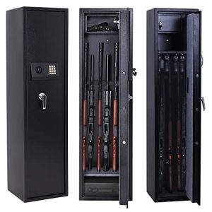 Bafuska Larger and Deeper Rifle Safe, Upgrade Gun Safe for 5 Rifles and Shotguns for Home, Quick Access Gun Cabinet (with/Without Scope) Security Cabinet with Separate Lock Box