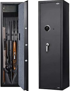 Large Biometric Rifle Safe, Quick Access 5-7 Gun Fingerprint Metal Rifle Gun Security Cabinet (with/Without Scope) with Separate Pistol/Handgun Lock Box (New and Improved Biometric Fingprint Rifle)
