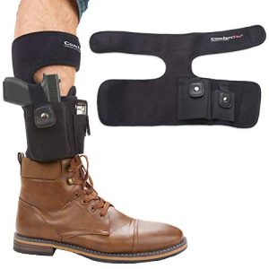 ComfortTac Ankle Holster With Calf Strap and Spare Magazine Pouch For Concealed Carry - One Size Fits Most - Compatible w/ Glock 19, 26, 36, 42, 43, S&W Shield, Bodyguard 380, Ruger LCP, LC9, And More