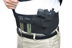 AlphaHolster Belly Band Gun Holster wtih Dual Magazine Pouch. Cross Draw - Right or Left Hand - Any Gun - Any Clothing (Black, X-Large)
