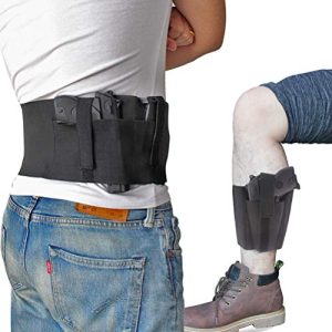 Bundle of Belly Band + Ankle Holster, Concealed Carry with Magazine Pocket/Pouch for Women Men Compatible with Glock, Ruger LCP, M&P Shield, Sig Sauer, Ruger, Kahr, Beretta, 1911, etc