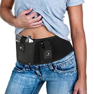 Rhino Valley Belly Band Holster for Concealed Carry, Right Hand Multifunction Waistband Waist Holster for Men and Women, Universal Holster Fits S&W, M&P Shield - Black