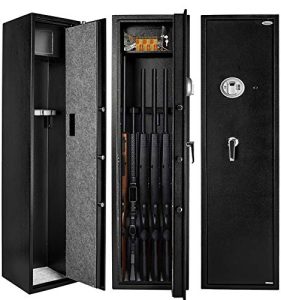 Quicktec Larger and Deeper Rifle Safe, New and Improved Gun Safe for 5-6 Rifles and Shotguns for Home, Quick Access Gun Storage Cabinet (w or w/o Scope) with Pistol Lockbox Silent Mode