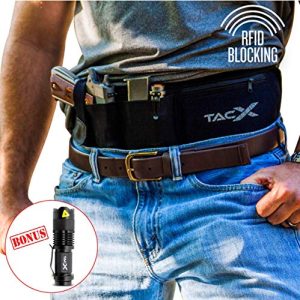 Belly Band Holster for Active Concealed Carry | Universal Design | IWB/OWB Pistol Belt | RFID Blocking Water Proof Zipper Gear Pocket | Spare Mag Pouch | Running, Hiking, Jogging