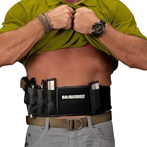 BRAVOBELT Belly Band Holster for Concealed Carry - Athletic Flex FIT for Running, Jogging, Hiking - Glock 17-43 Ruger S&W M&P 40 Shield | for Men & Women (Camo, Standard - Up to 44