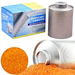 Wisesorb Gun Safe Dehumidifier, 750 Grams Reusable Canister Desiccant Dehumidifier, Rechargeable 1.65 Lbs Indicating Silica Gel Orange to Green, Pack of 1