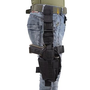 Eilin Tactical Gun Holster Thigh Drop Leg Bag Belt Cross Over Nylon Military Pistol Magazine Pouch for Outdoor Hunting Cycling Motorcycle (Black)