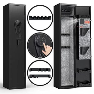 3-5Gun Rifle Safe, Gun Safes for Home Rifle and Pistols Quick Access Electronic Gun Cabinet for Shotguns with Adjustable Pistol Rack, Pockets and Removable Shelf