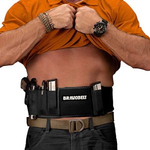 BRAVOBELT Belly Band Holster for Concealed Carry - Athletic Flex FIT for Running, Jogging, Hiking - Glock 17-43 Ruger S&W M&P 40 Shield Bodyguard Kimber (Up to 44