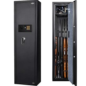 Large Rifle Safe, Long Gun Safe for Rifle Shotgun for Home, Quick Access 5-6 Gun Storage Cabinet with a Handgun Lock Box and a Removable Shelf, Silent Mode (Keyboard PIN Code)