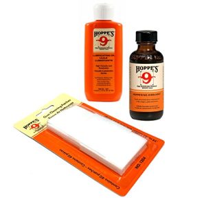 Hoppes Cleaning Kit - Compact Size for Range Bags - Includes Gun Bore Cleaner and Hoppes Gun Oil Bundled with 40 Hoppes Gun Cleaning Patches for 9mm .38 to .45cal and .410 to 20ga