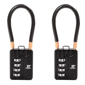 RESET-201(2 Pack) 4 Digit Combination Padlock with 4 inch(10cm) Steel Cable for Locker Lock Luggage Suitcase Gun Case Toolbox Helmet,5mm Diameter,Black