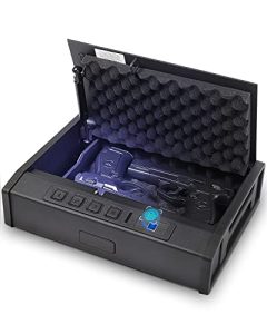 SafeDelux Gun Safe - Biometric Fingerprint Handgun Safe Box for Home Pistol Cases with Upgraded Fingerprint/Keypad/Key Quick Access Gun Lock Box
