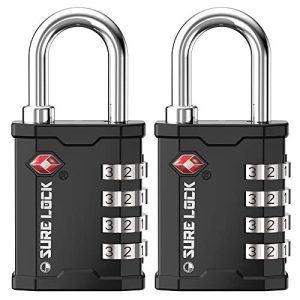 SURE LOCK TSA Accepted Heavy Duty Big Combination Luggage Padlock for Gun Cases, Transporting Equipment Cases in Trade Show, Music and Medical Industries (2, Black)