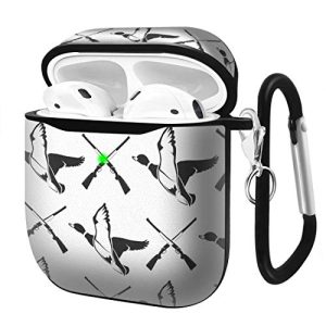 Slim Form Fitted Printing Pattern Cover Case with Carabiner Compatible with Airpods 1 and AirPods 2 / Hunting Pattern with Guns and Ducks