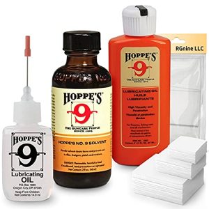 Hoppes 9 Gun Cleaning Kit with Oil and Cleaner - Bore Cleaner Solvent Gun Cleaning Oil, Precision Lubricating Gun Oil Refill, 40 Gun Cleaning Patches for 9mm - 45 9mm .40 .44 .45 Caliber